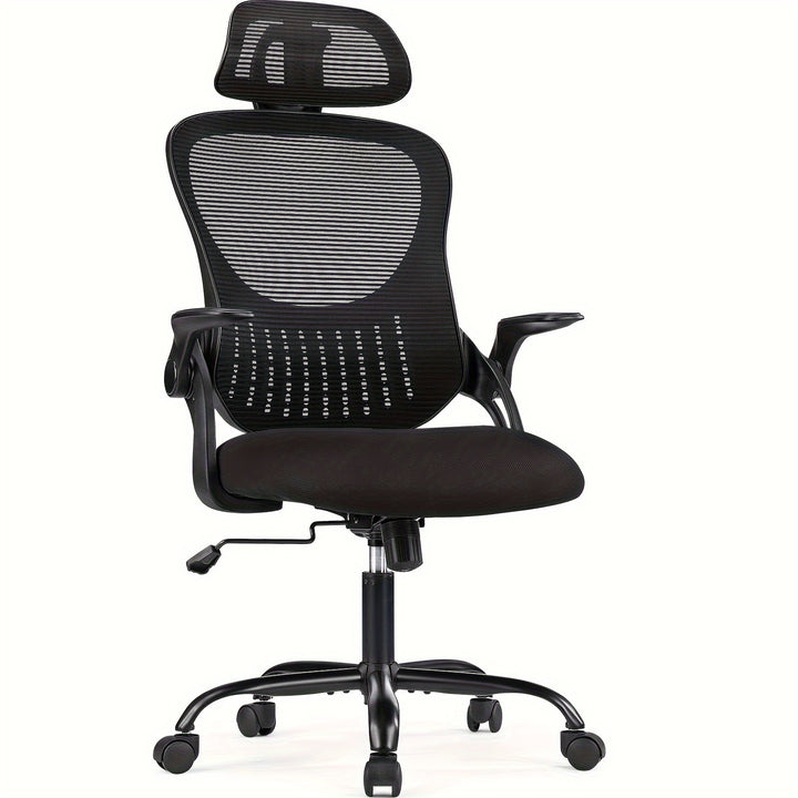 [High Back Ergonomic Computer Chair] OLIXIS Ergonomic Desk Computer Chair, High Back Comfort Swivel Home Gaming Mesh Chair With Wheels, Adjustable Headrest, Flip-Up Armrests, 144° Tilt, Suitable For Studying