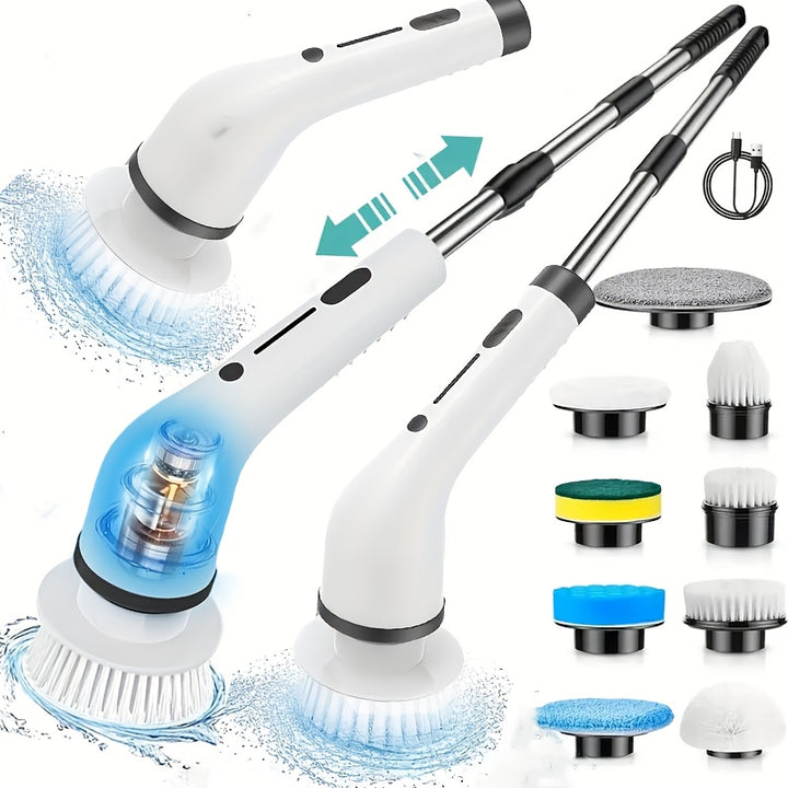 2025 9in 1 Electric Spin Scrubber | Dual Adjustable Speeds | Cordless | Adjustable & Detachable Handle | 9 Replaceable Brush Heads | Up to 420RPM | for Floor, Bathroom, Tub, Tile