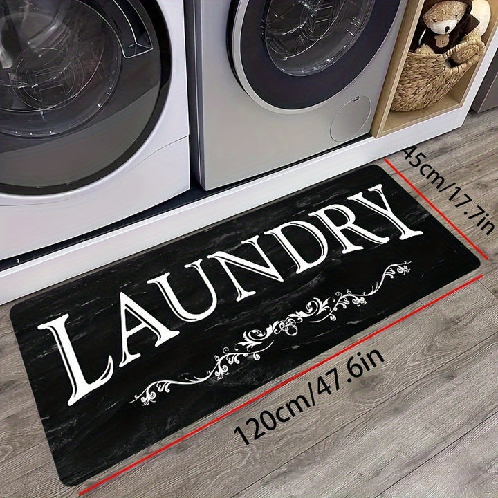 [1pc Absorbent Waterproof Rug Mat] 1pc Black White Text Pattern Rugs, Soft Comfortable Mat, Waterproof Non-Slip Floor Mat Runner Rug, Throw Carpet For Kitchen Living Room Bedroom, Absorbent Machine Washable Carpet For Kitchen