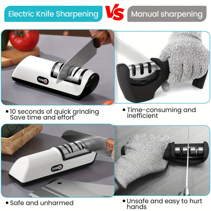 USB Rechargeable Electric Knife Sharpener - 2-Stage, Adjustable Speeds for Chef & Kitchen Knives, Fits Ceramic & Steel Blades