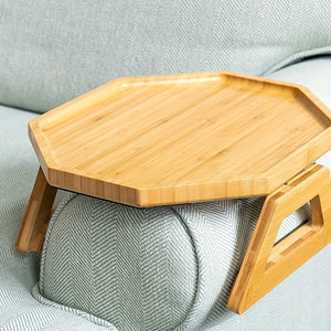 Vintage Hardwood Bamboo Sofa Armrest Tray - Foldable, No Assembly Required, Use Without Electricity, Pine Wood Top