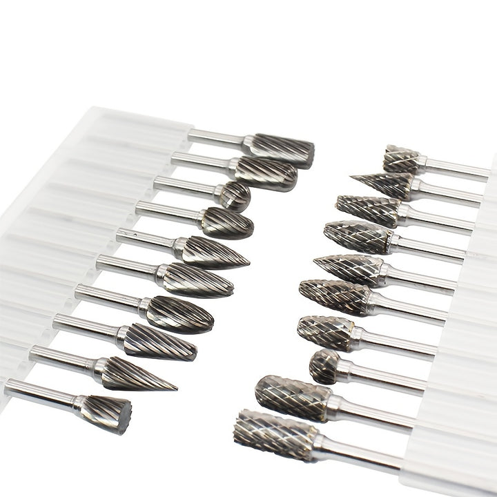 [Tungsten Carbide Burr] 10pcs Double Cut Tungsten Carbide Burr Set - Compatible with Dremel Rotary Tools, for Wood, Metal, Stone, Gemstone - Handheld & Welding Use, Assembly Required, Grinding Bits for Steel