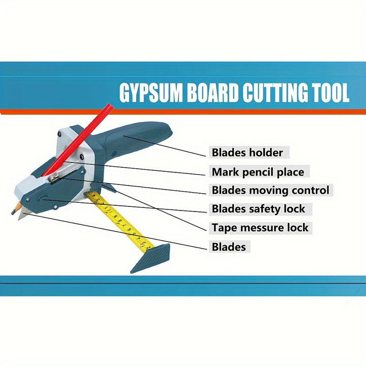 [Multimaterial Cutter] Professional Gypsum Board Cutter Kit - Easy Glide Precision Blade & 196.85inch Tape Measure, Aluminum Alloy & TPR Plastic, Dust-Free for Drywall, Foam, KT Cardboard Cutting - Includes Pencil & 20 Extra