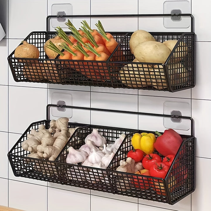 1pc Wall Mounted Kitchen Storage Basket - Multi-Purpose Hanging Storage Rack for Garlic, Onions & Vegetables - Durable Shelf Bins - Perfect for Storage Needs in Small Bathrooms and Kitchens, Bathroom Accessories
