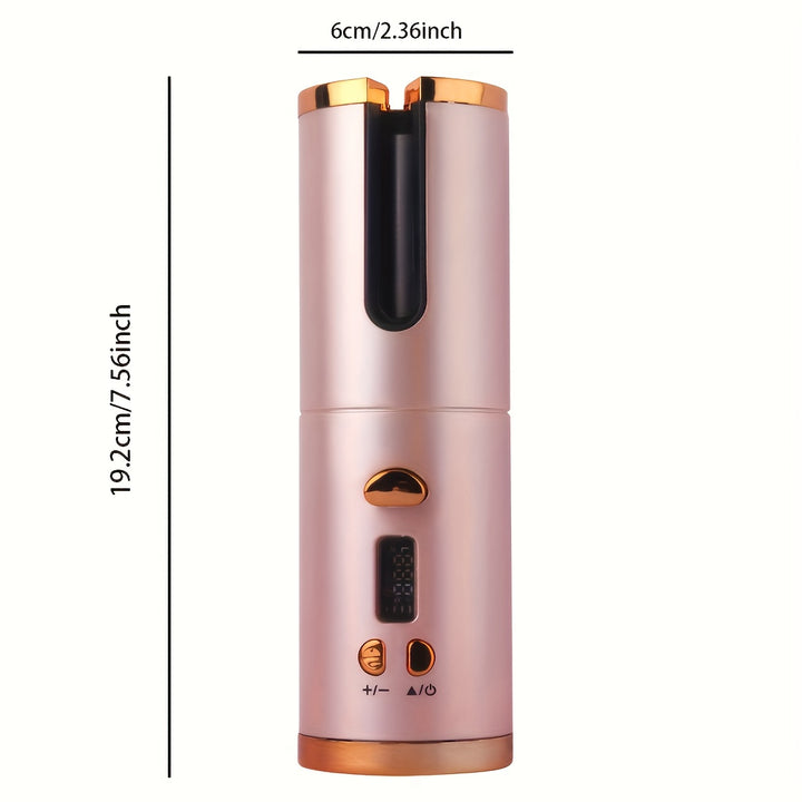 Sleek Portable USB Rechargeable Hair Curler with LCD Display - Smart Wireless Automatic Curling Iron, 32mm,, Digital Temperature Control, Copper & Gray Finish