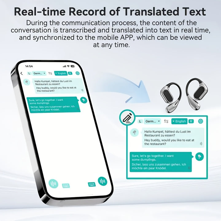 Translation Earphone - 144 Languages And Accents, Real-Time Language Translation, Wireless Connection, for IOS And Android, Perfect for Travel And Business Learning, Travel, Fashion Translators Headphones