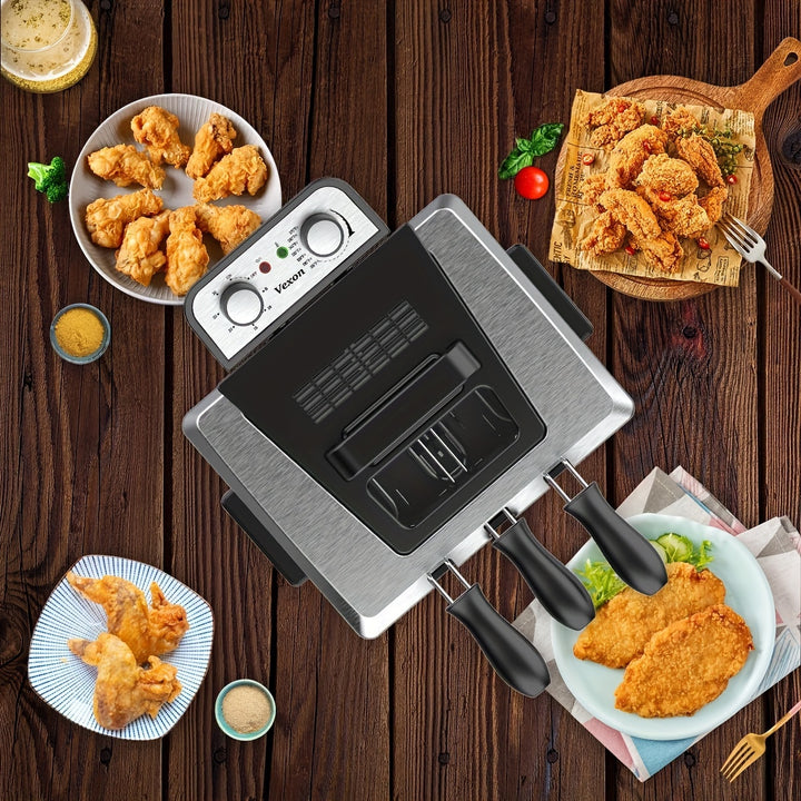 Stainless Steel 1pc 5.3QT Deep Fryer with Basket - Electric Fryer with View Window Lid, Adjustable Temperature & Timer, 1800W - US Plug for Fried Chicken, Shrimp, French Fries