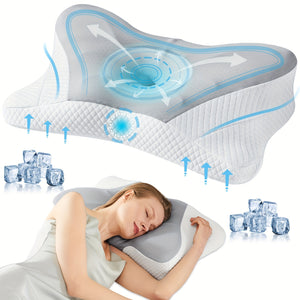Ergonomic Cervical Neck Support Pillow, Designed with Contours, Made of Memory Foam for Orthopedic Support