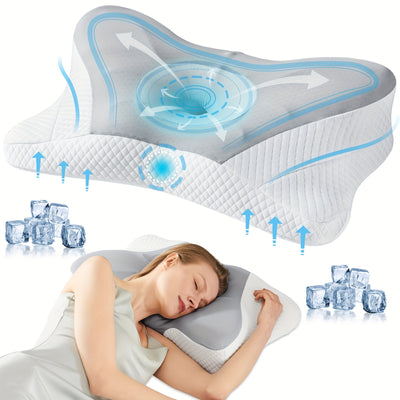 Ergonomic Cervical Neck Support Pillow, Designed with Contours, Made of Memory Foam for Orthopedic Support, Suitable for Side, Back, And Stomach Sleepers, Includes a Cooling Pillowcase
