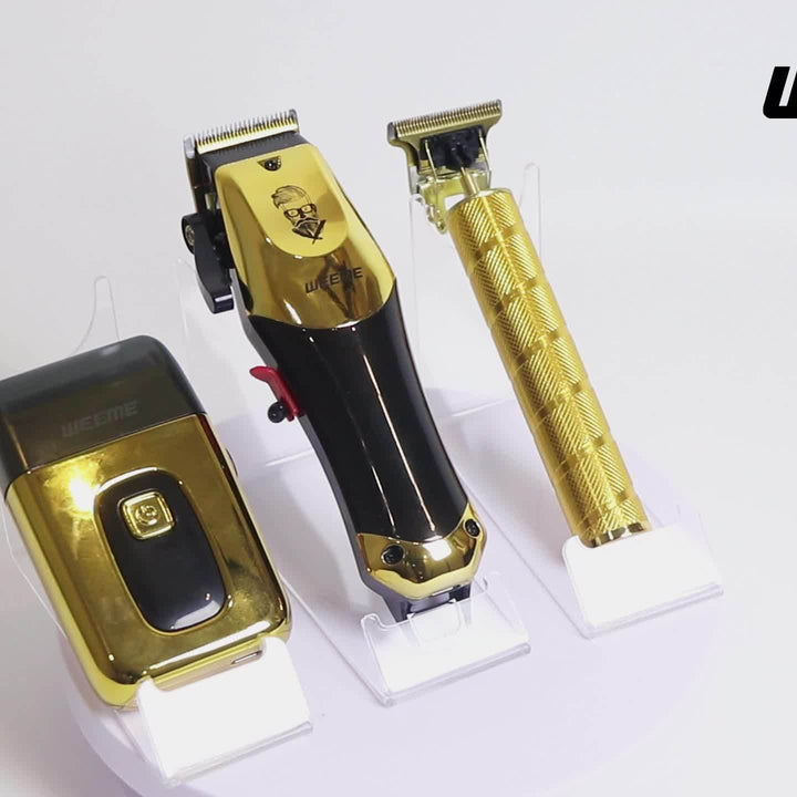 WEEME Golden Hair Cutting Three-Piece Set, Men'S Grooming Kit, Barber'S Haircutting Set, Valentine'S Day Gift Box. USB Rechargeable, LCD Display. Includes 1 Black And Golden Professional Hair Clipper + 1 Golden Men'S Razor +