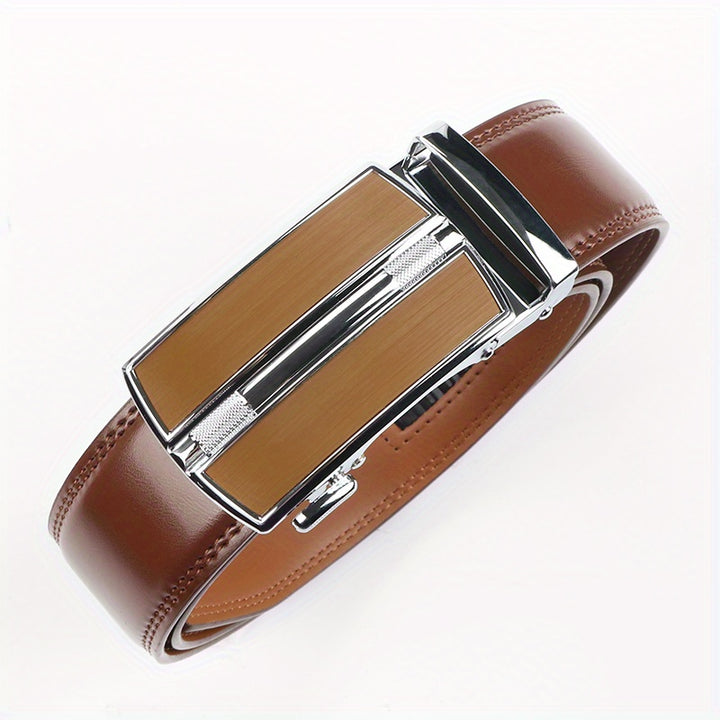 Men'S Genuine Leather Ratchet Belt, Cool And Handsome Style, Adjustable Automatic Square Alloy Buckle, Durable Two-layer Cowhide Panel, for Casual Business Wear
