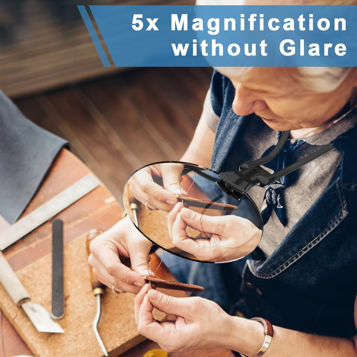 [5X Magnifying Glass] 5X Magnifying Glass with 5.12in Lens - Hands-Free Adjustable Neckwear for Seniors - Ideal for Reading, Sewing, Crafting, Cross Stitch - No Battery Required