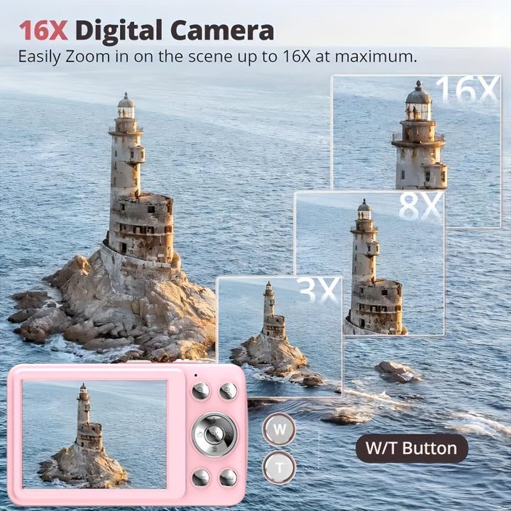 [44MP HD Camera Auto Focus] 44MP 1080P HD Digital Camera - Auto Focus, 16X Digital Zoom, 2.4 Inch Large Screen, Portable Mini Camera For Photography, Video Blogging, And Vlogging - Includes 32G Memory Card, Ideal For Students