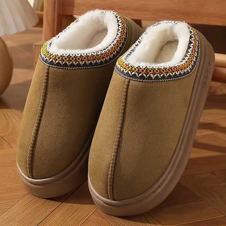 Women's comfortable fleece lined slippers, soft soles winter warm indoor and outdoor shoes, elegant indoor/outdoor winter shoes