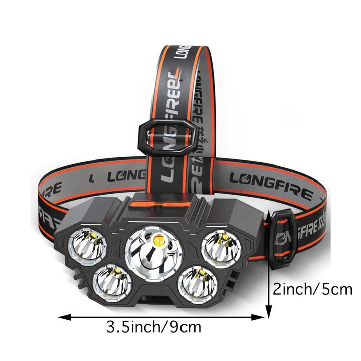 1pc Super Brightest Powerful 5 LED Headlamp Rechargeable Headlamps Headlights Head Torch Outdoor Camping Running Lighting