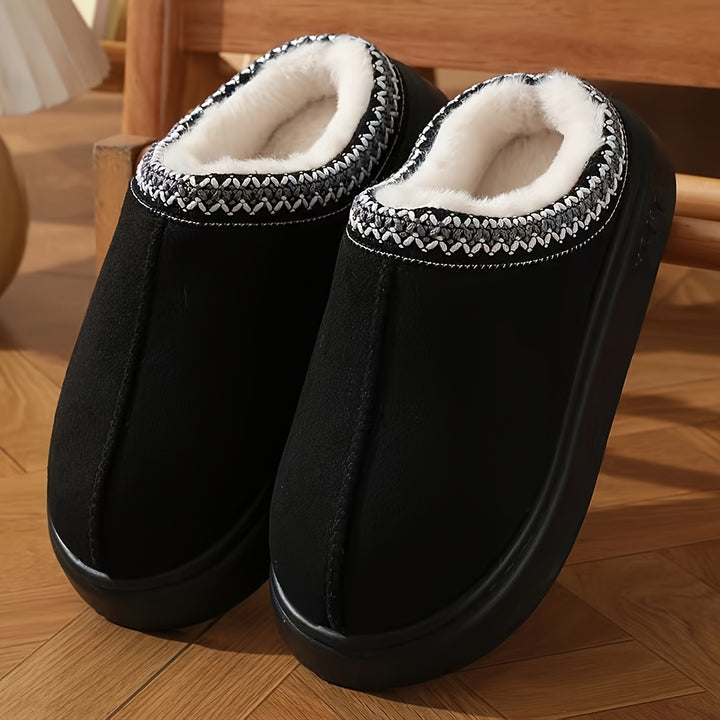 Women's comfortable fleece lined slippers, soft soles winter warm indoor and outdoor shoes, elegant indoor/outdoor winter shoes