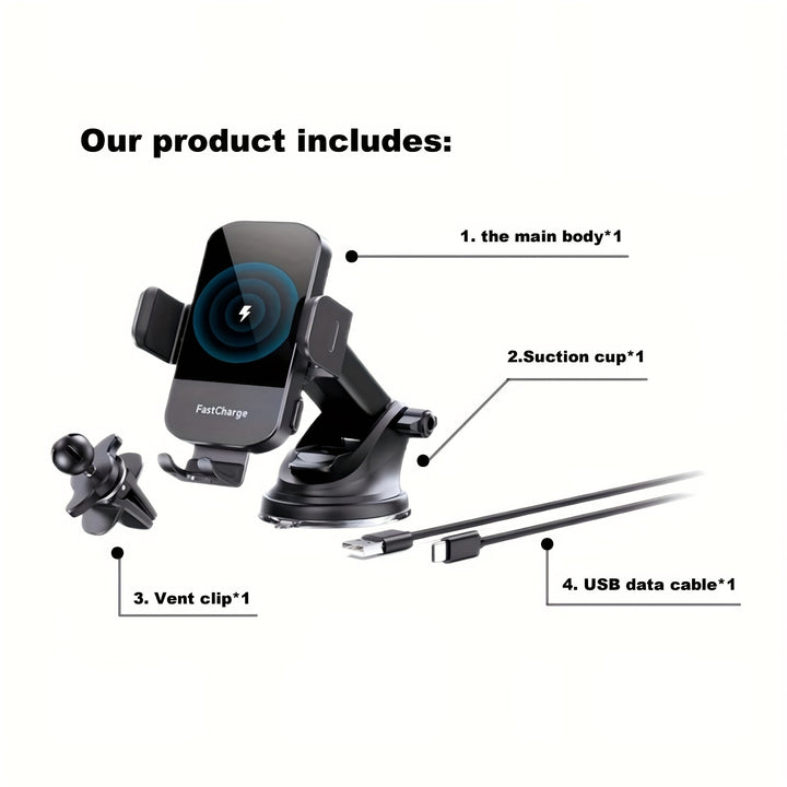 [Fast Wireless Car Charger] Fast Charging Wireless Car Charger, Auto Clamping Car Charger Phone Mount Phone Holder, Without Battery