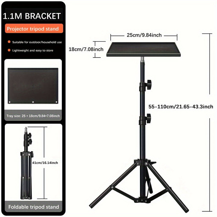 Telescopic Folding Tripod Projector Stand with Desk Stand, Tray Lift, Floor Table, and Laptop Shelf