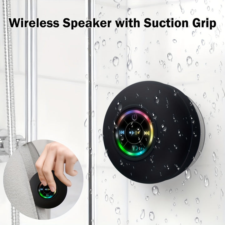 Waterproof Speaker, Portable Wireless Speaker With Suction Cup, USB Rechargeable Black Speaker With 2 Hours Play Time 3.7V/400mah Battery 5.0 Wireless Version Life For Parties, Bathroom, Travel, Home, And Outdoor (Suction Cup