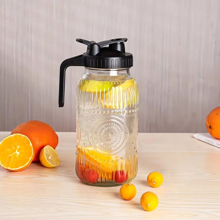 2-Quart 64 Oz Vintage Half Gallon Mason Jar Pitcher with Wide Mouth and Airtight Lid - Large Glass Jug for Water, Juice, Milk, Tea, Iced Coffee and Drinks