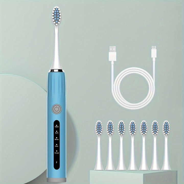 Adult Electric Toothbrush USB Charging Model with 8 Replacement Brush Heads, Five Colors to Choose from, High-looking, Fully Automatic, Super Soft Toothbrush Suitable for Sensitive Gums and Teeth