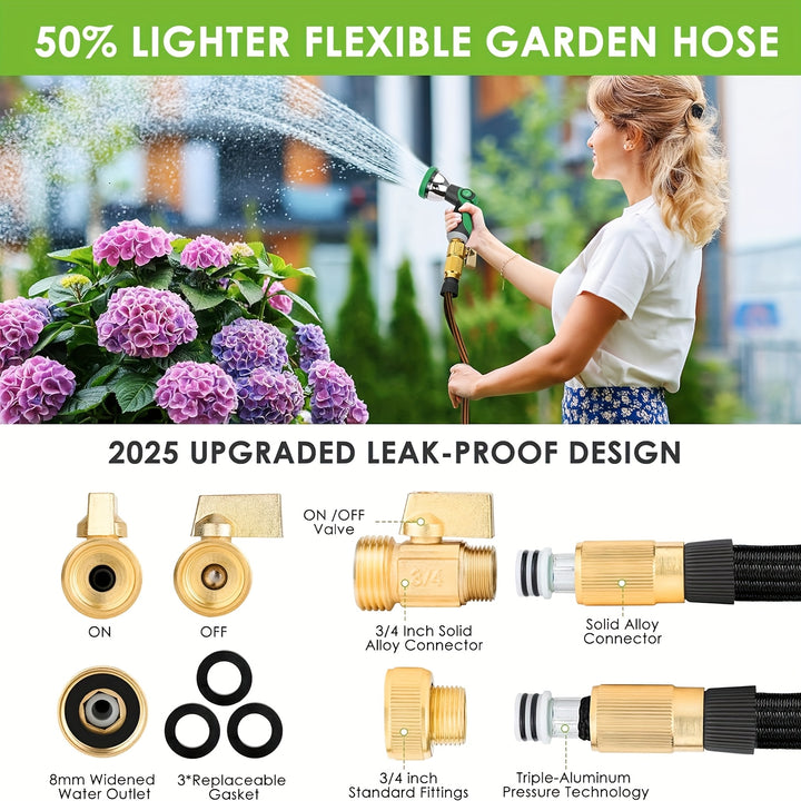 [100ft Heavy-Duty Garden Hose] Heavy-Duty 100ft Garden Hose, Non Expandable | 3/4" Solid Brass Fittings, Leakproof Design, Durable Rubber Material, US Standard Threads | Perfect For Gardening, Cleaning, Forestry 25FT/50FT/75F
