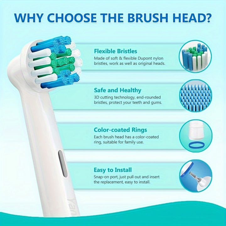 Replacement Heads for Electric Toothbrushes, Available in Packs of 4, 8, Or 16, Compatible with Oral B Models.