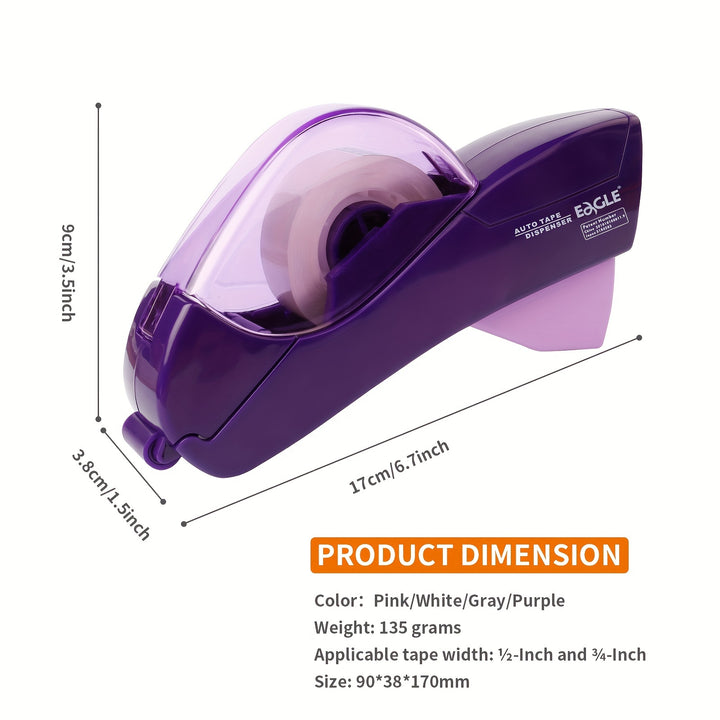 Eagle Automatic Tape Dispenser, Tape Gun Single Handheld Design perfect for Christmas and home gift wrapping, Free 1 Roll of 0.5 Inch (12 mm) and 1 Roll of 0.75 Inch (19 mm) Tapes