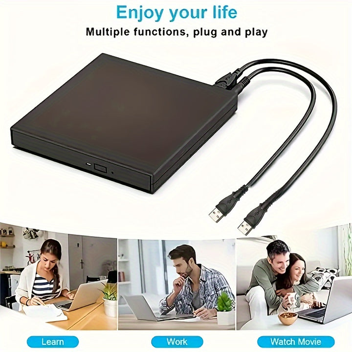 Compact USB 2.0 External CD/DVD Drive - Portable CD-RW & DVD-RW Burner for Laptops and Desktops, for Return School