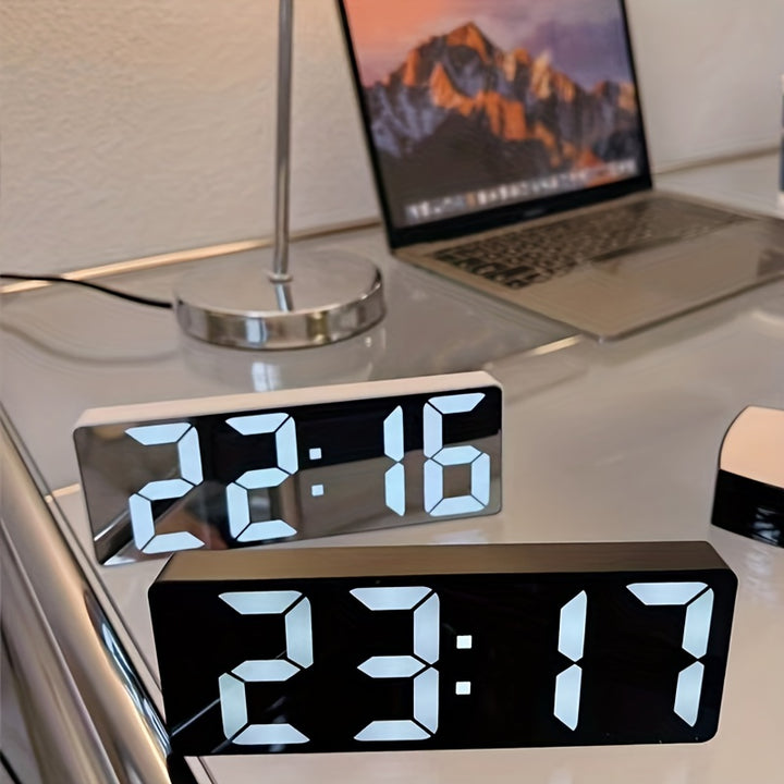 1pc Latest Digital Clock, LED Alarm Clock For Bedroom, Electronic Desktop Clock With Temperature Display, Adjustable Brightness, 12/24 Hours, Hour Clock For Bedroom (No Battery And Adapter)