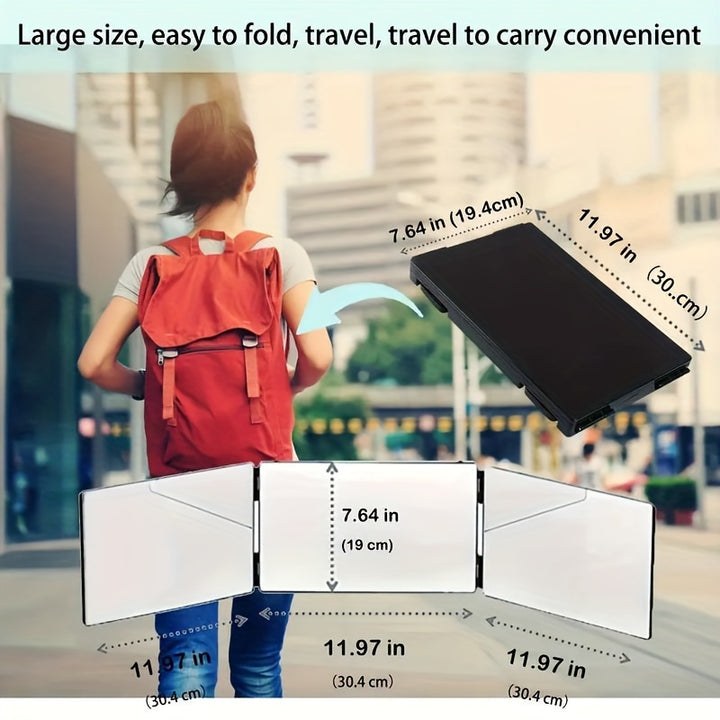 360° rotating 3-Way Trifold Mirror - Height Adjustable with Hooks for Effortless Self-Hair Cutting & Makeup Application