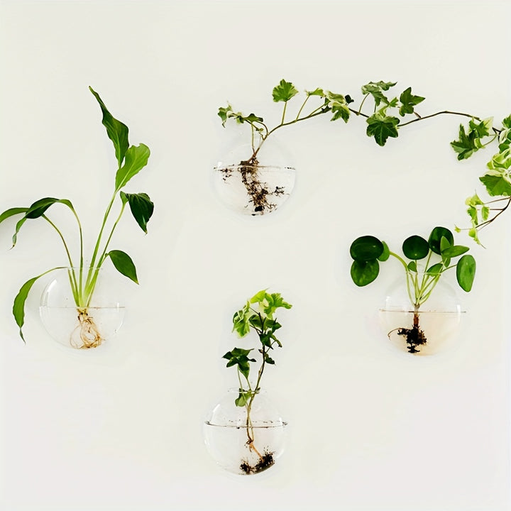 2pcs/ 4pcs/ 6pcs Wall Hanging Glass Terrariums Planter Oblate Flower Vase For Hydroponics Plants Gift, Home Office Living Room Decor