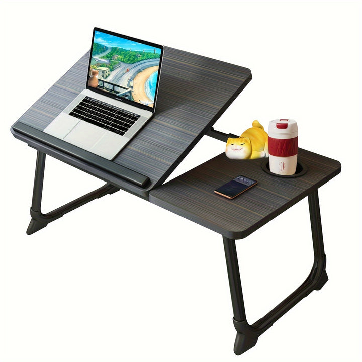 Adjustable Height Foldable Lap Table, Sturdy and Resistant Multifunctional Portable Desk with Cup Holder for Home Office, Study, and Reading