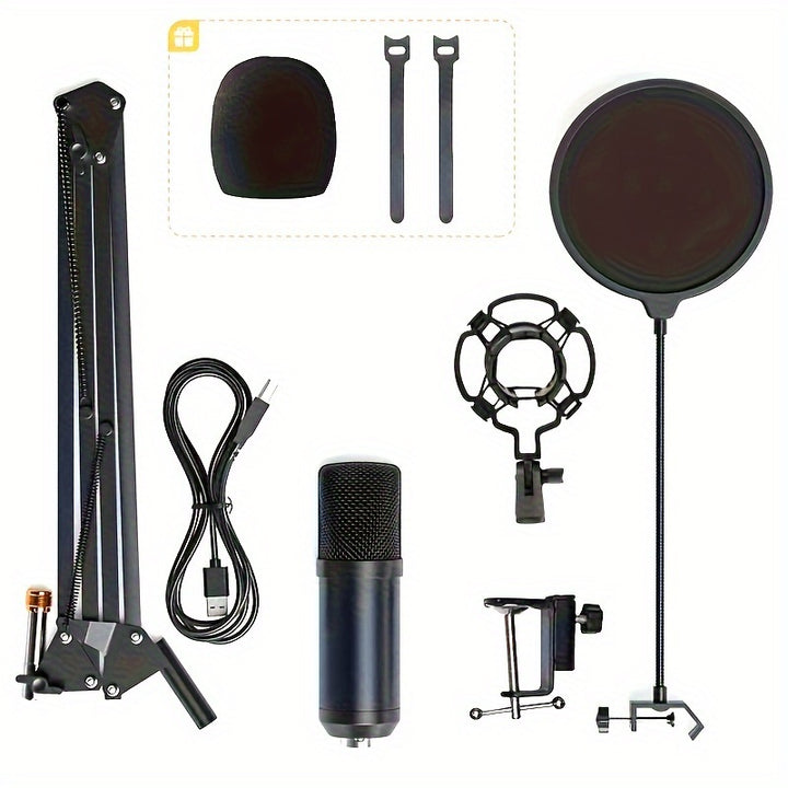 Professional USB Microphone Kit-192 khz/24-bit Plug-and-Play PC Computer Podcast Capacitor, with Metal Cantilever Bracket and Spray Cover-Perfect for Recording, Gaming, Singing, YouTube, Studio, Karaoke and Live Broadcasting