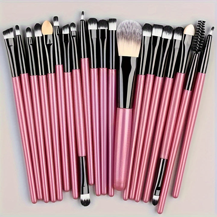 [20-Piece Luxe Makeup Brush Set] 20-Piece Hypoallergenic Makeup Brush Set with Nylon Bristles - Luxe Palm Brushes for Foundation, Blush, Eye Shadow, Eyebrow, & Lip, All Skin Types, ABS Rod - Professional & Beginner Kit, Trave