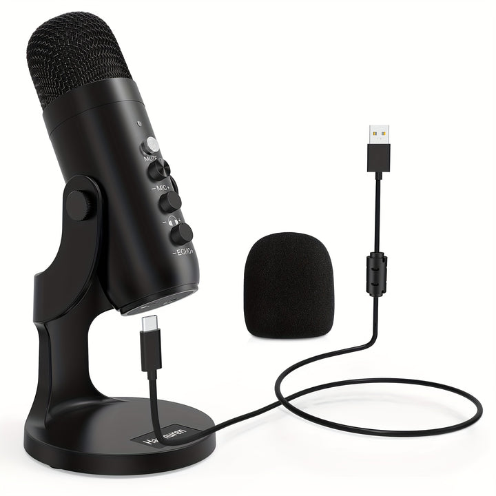 USB Microphone, Condenser Computer PC Mic, Plug&Play Gaming Microphones For PS 4&5.Headphone Output&Volume Control, Mic Gain Control, Mute Button For Vocal, For YouTube Podcast On Mac&WindowsBlack