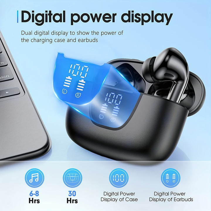 LAN XUN Wireless Headphones, Wireless 5.3 Earbuds, 13mm Speaker, 30H Playtime, Type-C Fast Charging Box, Stereo Wireless In-Ear Headset