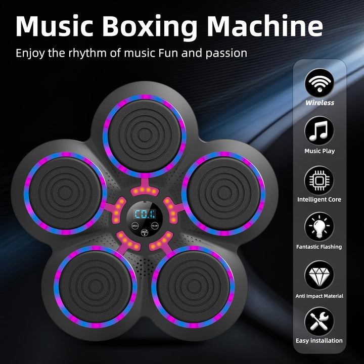 Cible de boxe électronique intelligente - Machine de boxe musicale améliorée pour adultes avec gants de boxe, équipement de frappe de fitness monté au mur pour la maison, intérieur et utilisation en salle de sport