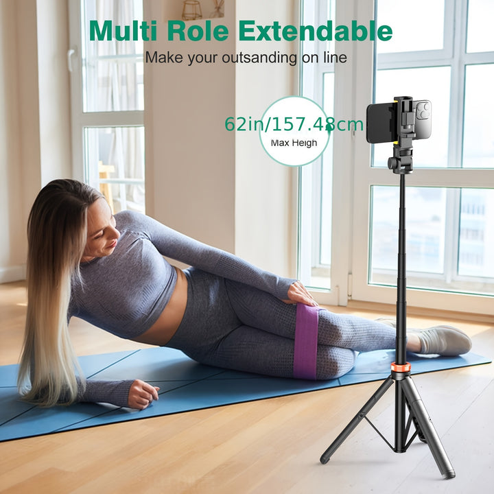 62" Upgraded Solid Phone Tripod Stand with Remote, Compatible with iPhone 15/14/13, Travel Tripod and Selfie Stick for iPhone and Android