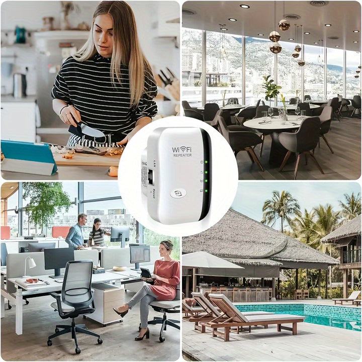 1pc Ourlife N300 WiFi Extender - Amplify Your Internet Range up to 2640sq.ft, Long-Range Signal Booster with Ethernet Port, Easy One-Tap Setup, Alexa Compatible - Modern Wireless Internet Amplifier for Home and Office, Europe