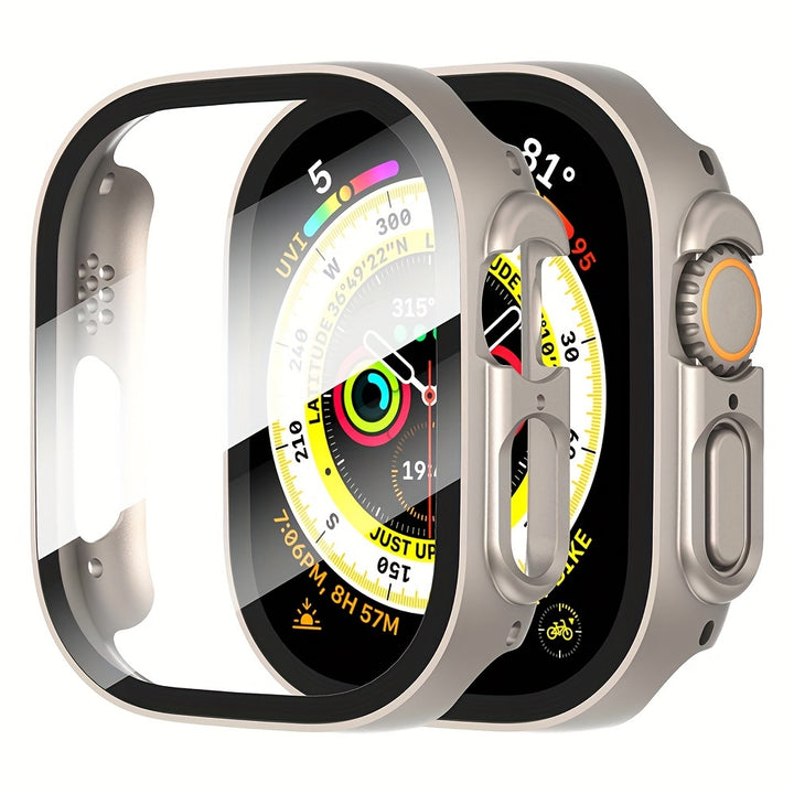 Coque en PC dur ultra-mince et cristal clair avec protecteur d'écran en verre trempé HD pour Apple Watch Series Ultra/10/9/8/7/6/5/4/SE - Bumper à couverture complète résistant aux rayures