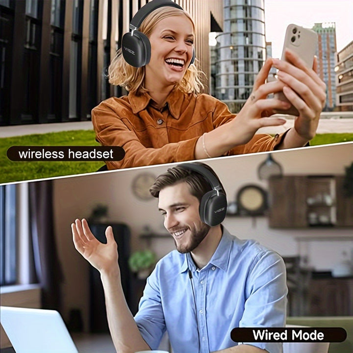 Wireless 40-Hour Rich Bass Gaming Headset - Over-Ear Design with Active Noise Cancellation, Crystal-Clear Calls & Type-C Charging - Compatible with Smartphones, Tablets, Gaming Consoles, Office Headset | Sleek Design | Soft E