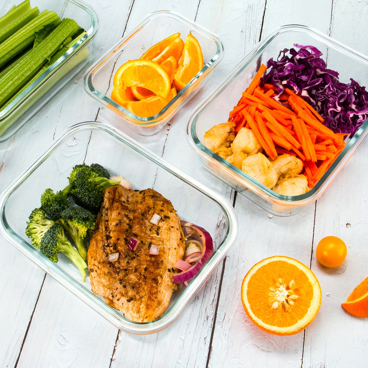 2/10 Stück Glas-Mahlzeitvorbereitungsbehälter Set, Lebensmittelaufbewahrungsbehälter mit luftdichten Deckeln, Glas-Lunchboxen für Zuhause, Küche, Büro-Lunch