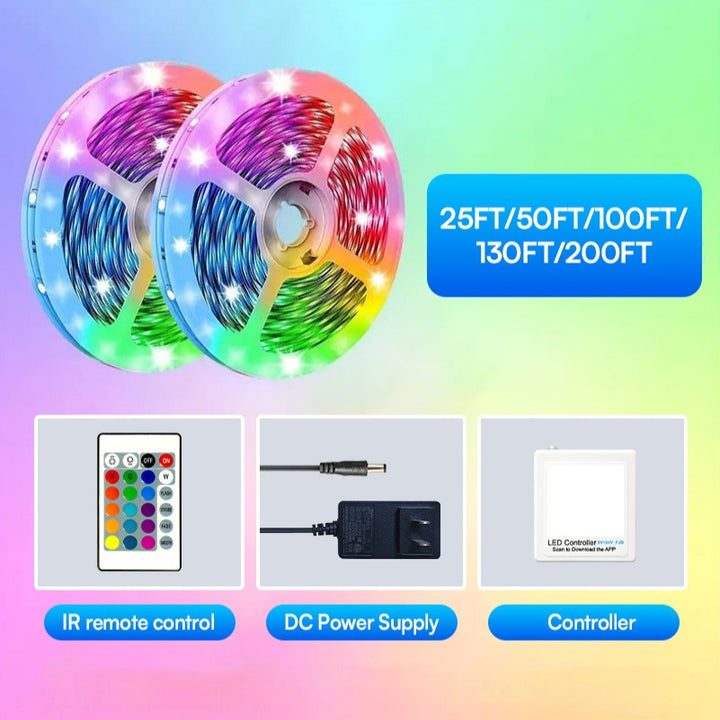 25/50/53/100/130/200ft Extra Long Smart LED Strip Lights, RGB LED Lights with App And Remote Control, Timing&dimmable, Music Sync Color Changing Lights, DIY