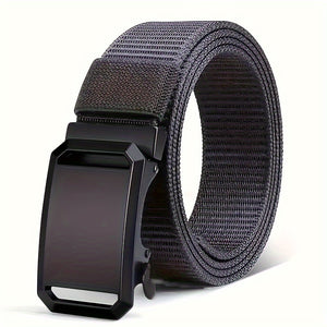 Men's Sleek Black Canvas Belt with Automatic Buckle - Perfect for Jeans, Outdoor Leisure & Sports Training