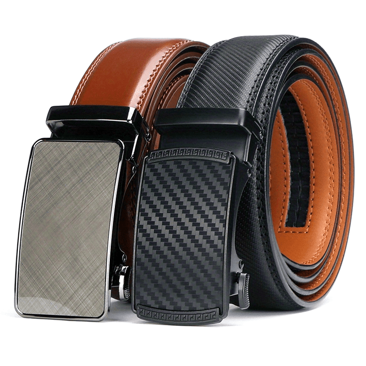 2pcs Genuine Leather Ratchet Belt for Men - Adjustable Automatic Buckle, Versatile Casual Business Style, Durable Alloy Buckle, High-Quality Leather Panel, Easy to Wear And Suitable for Any Occasionvalentine'S Day