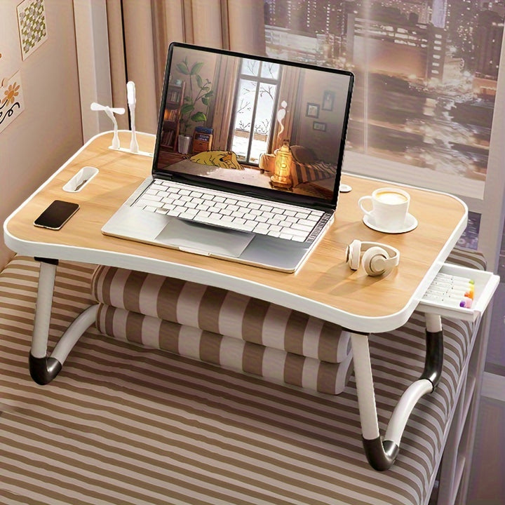 Table de lit ultra grande multifonctionnelle pour ordinateur portable - Plateau portable avec porte-gobelet, tiroir, USB, ventilateur et lumière - Stable, durable et pliable pour manger, lire et écrire