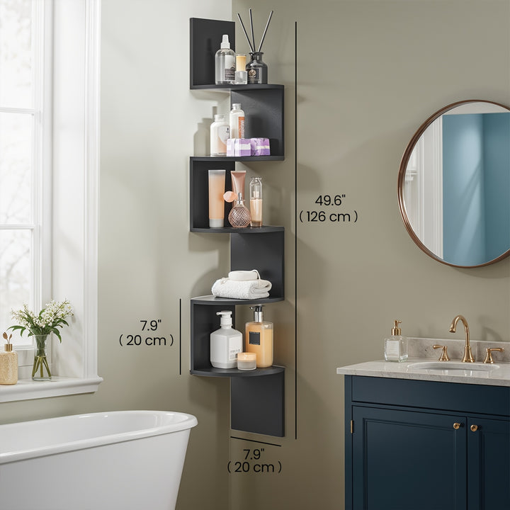 Organisateur d'étagère d'angle mural à 5 niveaux - Étagère de rangement flottante à design radial - pour chambre, salle de bain, salon et bureau à domicile