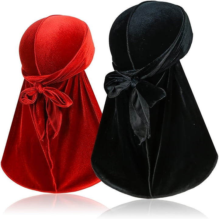 Durags en velours pour hommes - Longue queue, brillant, bonnet pour cheveux stylés