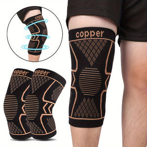 2pcs Copper Compression Knee Sleeves For Sports - High Elastic Non-slip, Breathable Knit, Supportive & Elastic, Suitable For Outdoor Sports, Running, Fitness, Various Ball Games, Basketball & Athletic Injury Prevention, Very